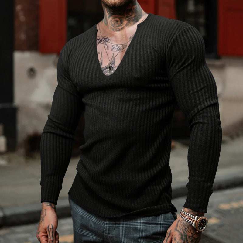 Herren langarm V-Ausschnitt Shirt mit strukturiertem Design R&B