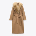 Damen Eleganter Trenchcoat mit gemütlichem Faux-Fur-Kragen und taillierbarem Gürtel