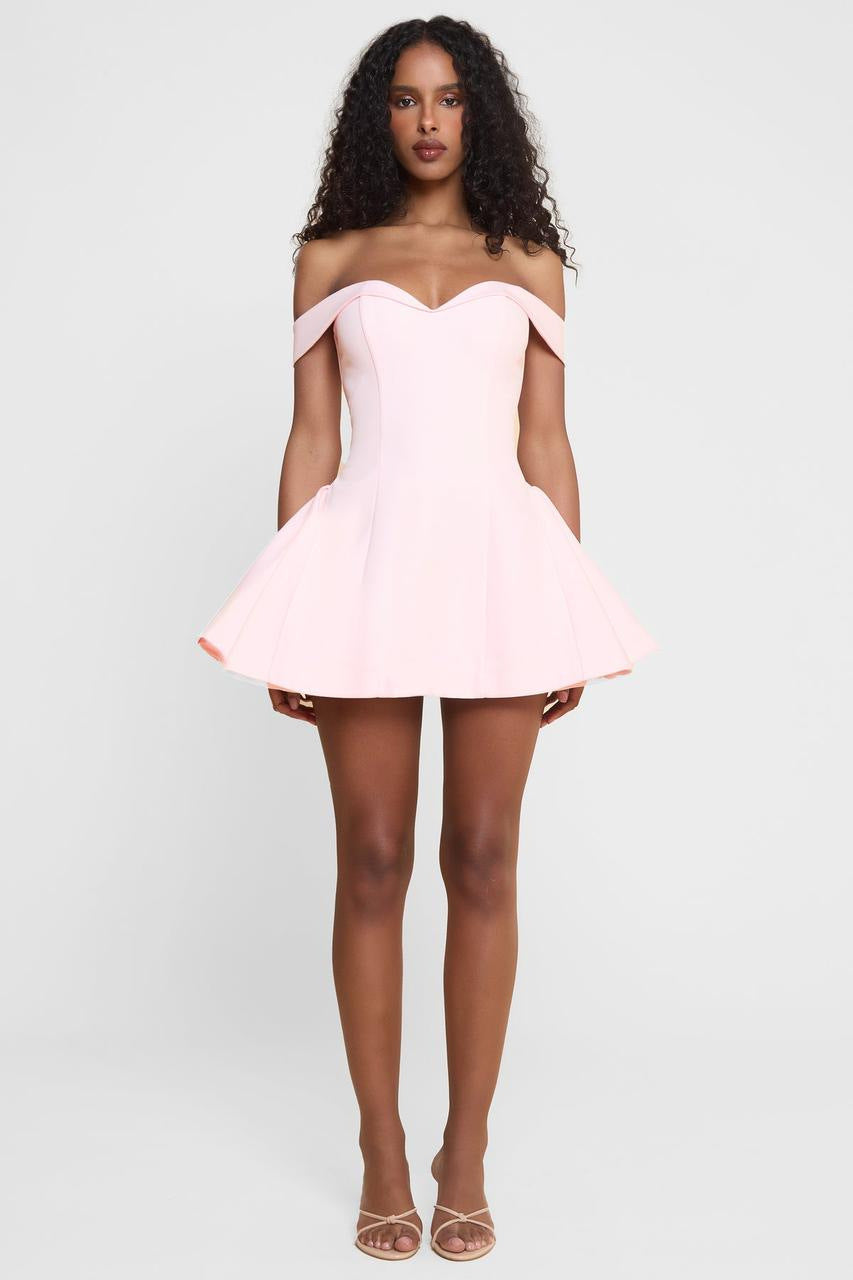 Damen nan schulterfreies tailliertes Skaterkleid mit herzförmigem Ausschnitt und Eingrifftaschen R&B