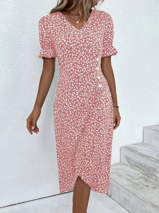 Damen Midikleid mit floralen Mustern und schmeichelndem V-Ausschnitt R&B