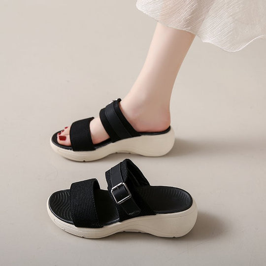 Damen bequeme Sandalen mit breitem Riemen und ergonomischer Sohle R&B