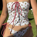 Damen Bandeau-Bikini-Set mit verspieltem Kordeldetail R&B