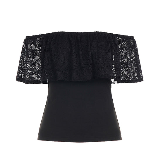 Damen Off-Shoulder Spitze Oberteil R&B