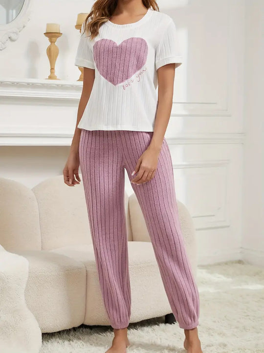 Damen gemütliches Schlafanzug-Set mit Herzmotiv R&B