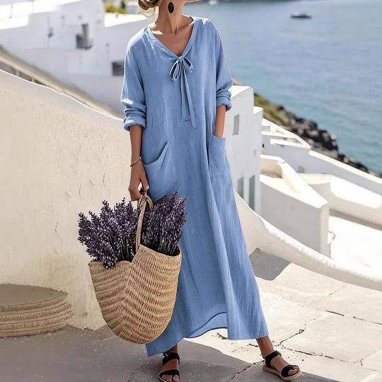 Damen Maxikleid mit seitlichen Taschen und Schleifendetails R&B