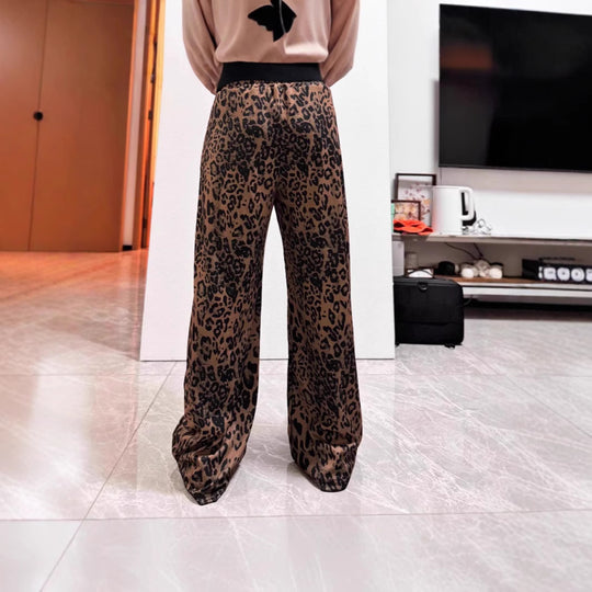 Damen Weit geschnittene Leinenhose mit Leopardenmuster R&B