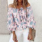 Damen Off-Shoulder Bluse mit floralen Mustern und Rüschendetails R&B