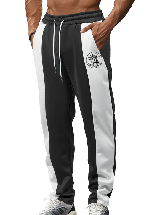 Herren nan sportive Trackpants mit seitlichen Kontrastbahnen elastischem Bund Kordelzug und Hirschstickerei R&B