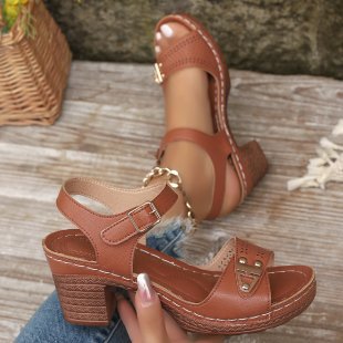 Damen Blockabsatz-Sandalen mit modischem Riemendesign R&B
