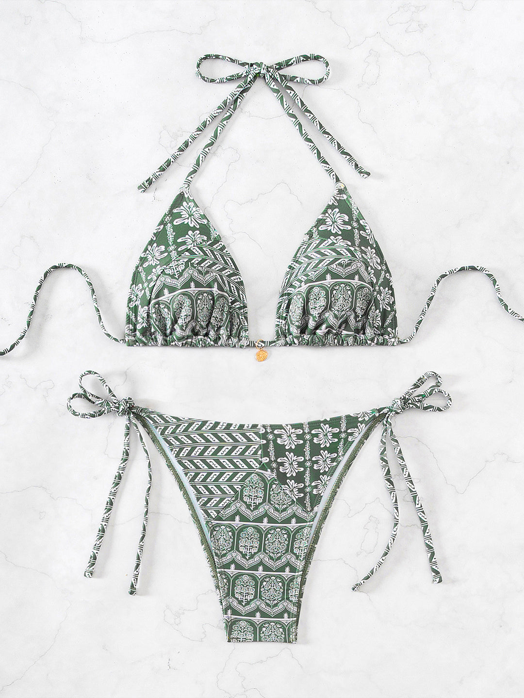 Damen Triangel-Bikini mit verspielt floralem Design und bindbaren Trägern R&B