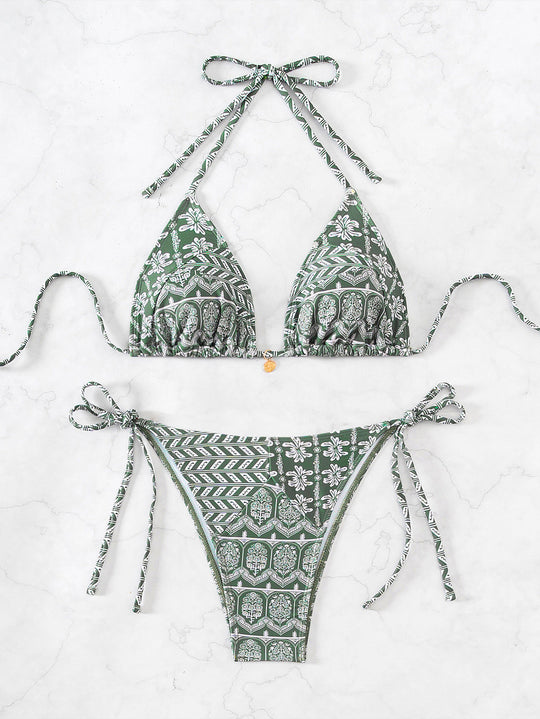 Damen Triangel-Bikini mit verspielt floralem Design und bindbaren Trägern R&B