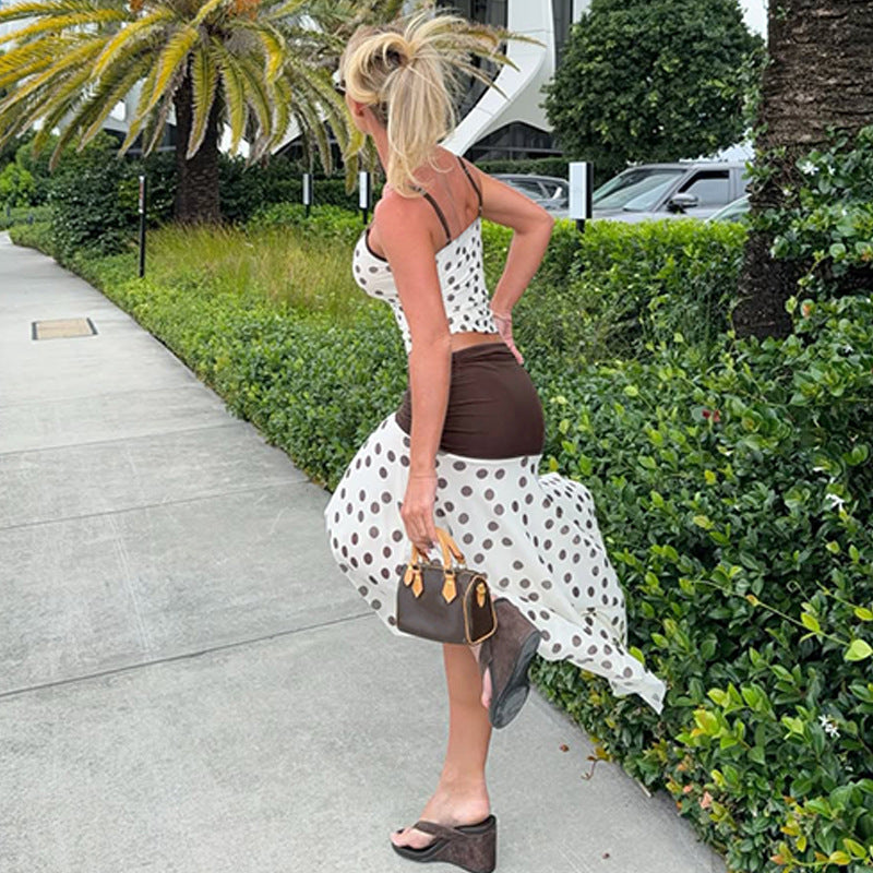 Damen Verspieltes Polka Dot Kleid mit Rüschenelementen und elastischem Taillenband R&B