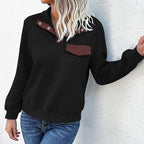 Damen Stehkragen Sweatshirt mit Knopfdetails und Brusttasche R&B