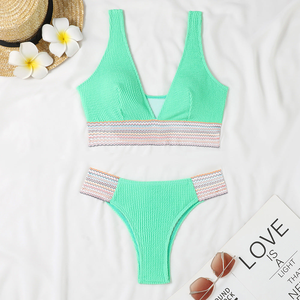 Damen Bikini-Set mit modernem V-Ausschnitt und strukturiertem Material R&B