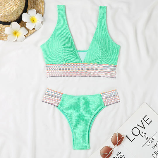 Damen Bikini-Set mit modernem V-Ausschnitt und strukturiertem Material R&B