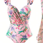 Damen Einteiler Badeanzug mit Rüschendetails und floralem Wickelrock R&B