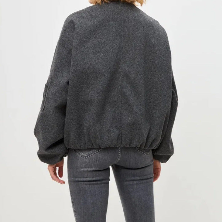 Damen Modernes Oversize-Fleecejacke mit hochgeschlossenem Kragen und seitlichen Eingrifftaschen R&B