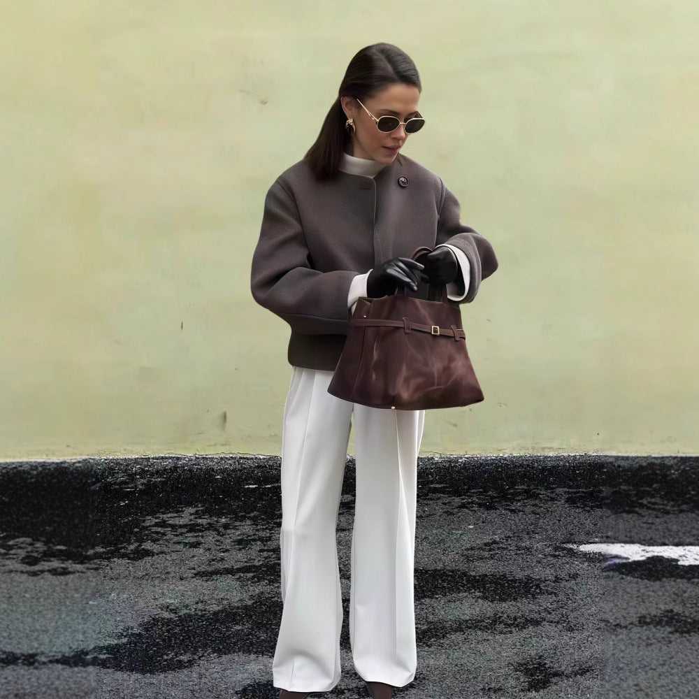 Damen Modische Oversized-Wolljacke mit stylischen Knopfdetails R&B