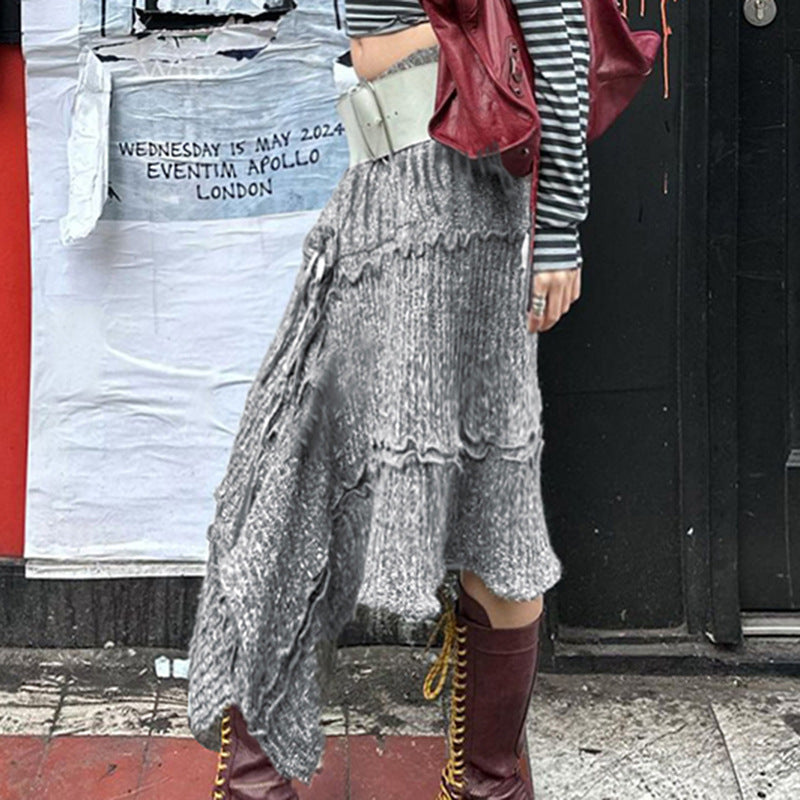 Damen asymmetrische Strickjacke mit modischen Rippdetails und Bindedetails R&B
