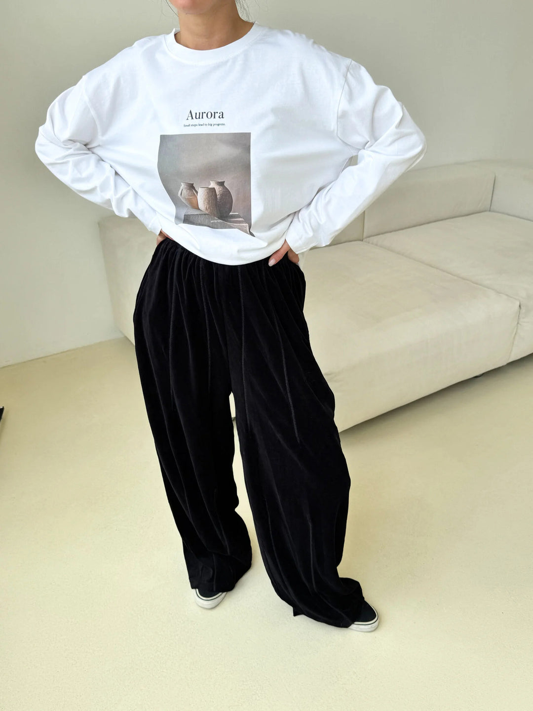 Damen weite Velours-Hose mit elastischem Bund und praktischen Seitentaschen R&B
