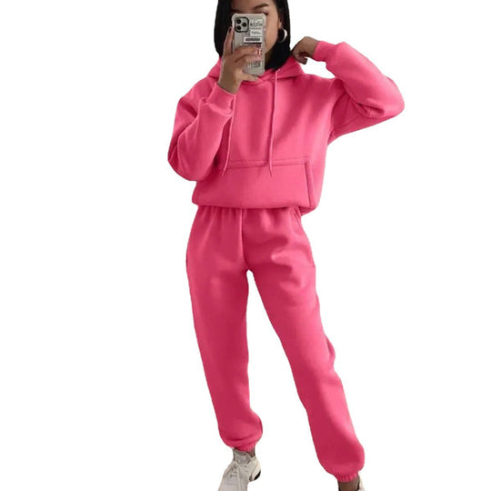 Damen Komfortabler Fleece Hoodie und Jogginghose Set R&B