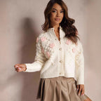 Damen Strickjacke mit floralen Details und Knopfverschluss R&B