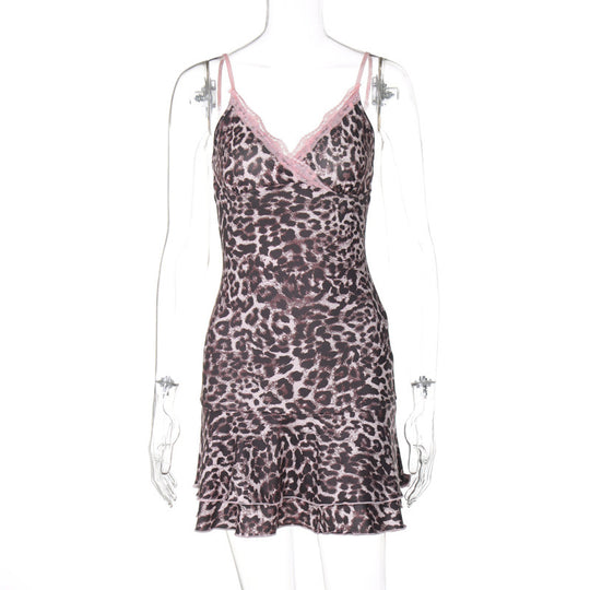 Damen verführerisches Minikleid mit Rüschendetails und Spitzenverzierungen R&B