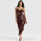 Damen elegantes Hochzeitskleid mit Blumenapplikationen und Fransen R&B