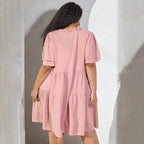 Damen luftiges Freizeitkleid mit verspielten Rüschen und elegantem Bindegürtel R&B