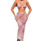 Damen Triangel-Bikini-Set mit transparentem Wickelrock und animalischem Print R&B