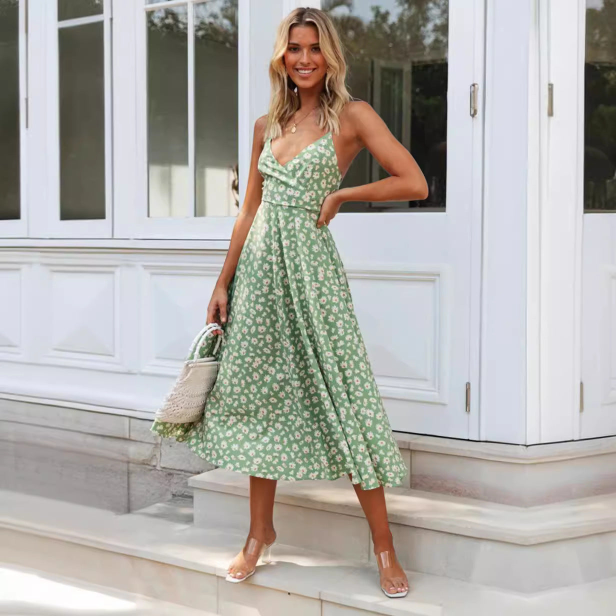 Damen Elegant geschnittenes Maxikleid mit floralem Muster und V-Ausschnitt R&B