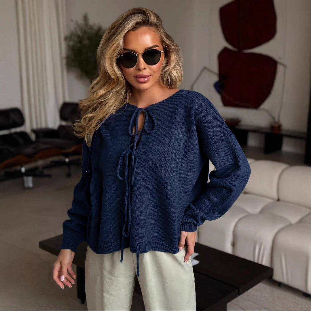 Damen Strickpullover mit eleganter Schnürung und komfortablem Schnitt R&B