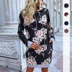 Damen Kapuzenkleid mit floralem Design und praktischen Taschen R&B