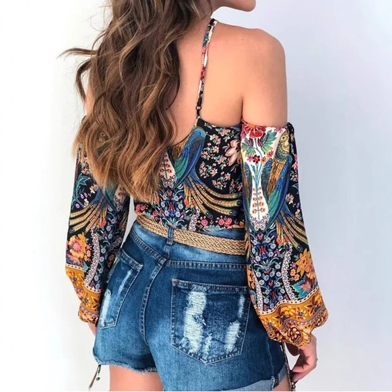 Damen Bluse mit offenen Schultern und floralem Design R&B