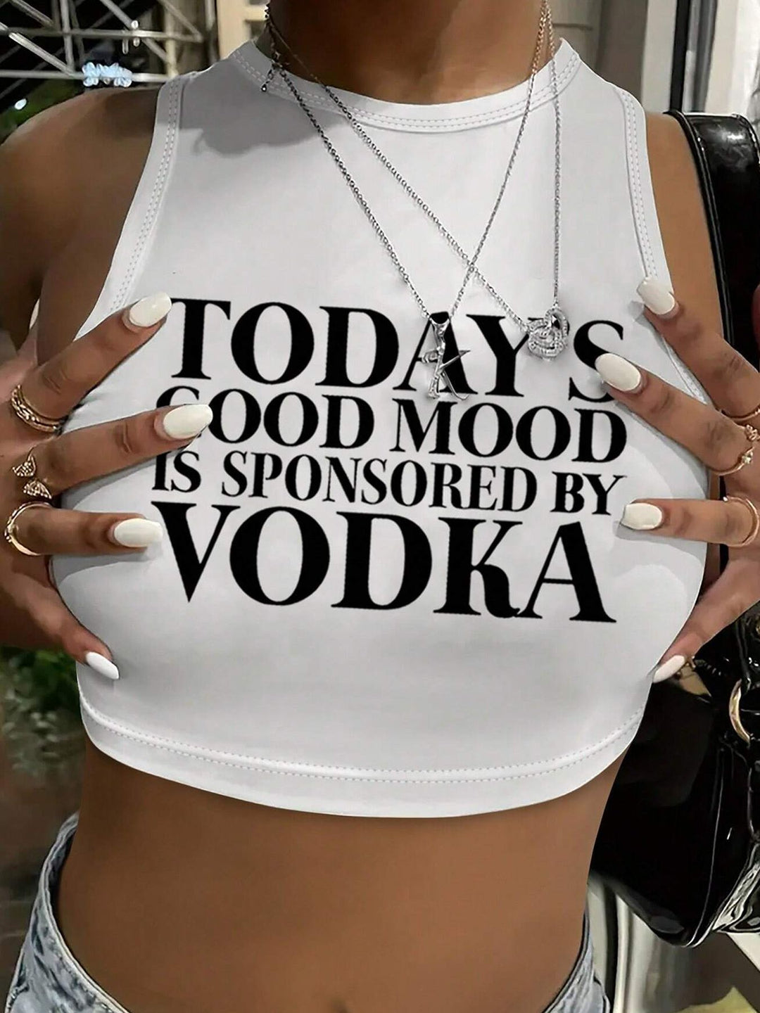 Damen Crop-Top mit mutigem Statement-Druck R&B