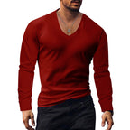 Herren V-Ausschnitt Langarmshirt aus weichem Baumwollmix mit figurbetonter Passform R&B