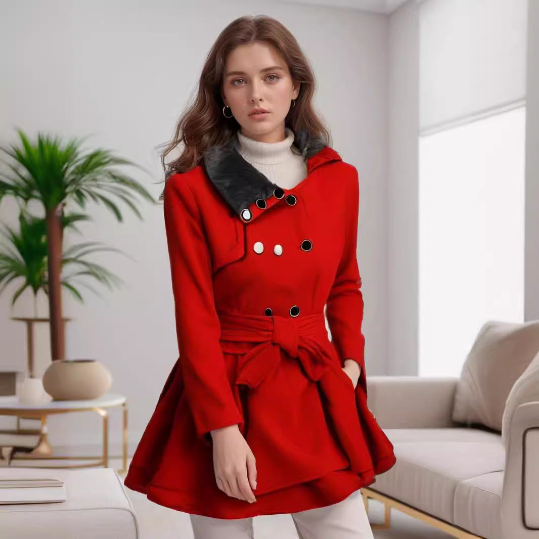 Damen modischer Trenchcoat mit weichem Kragen und schwingendem Schnitt R&B