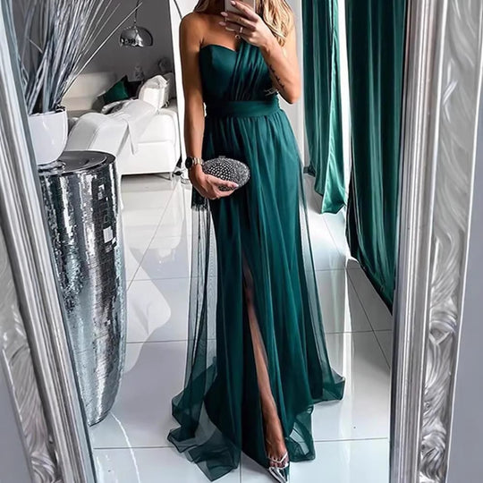 Damen Elegantes Abendkleid mit schulterfreiem Schnitt und hohem Beinschlitz R&B