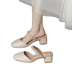 Damen Geschlossene Sandalen mit elegantem Blockabsatz und Perlenapplikationen R&B