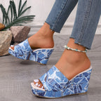 Damen Wedge-Sandalen mit Denim-Obermaterial und atmungsaktiver Sohle R&B