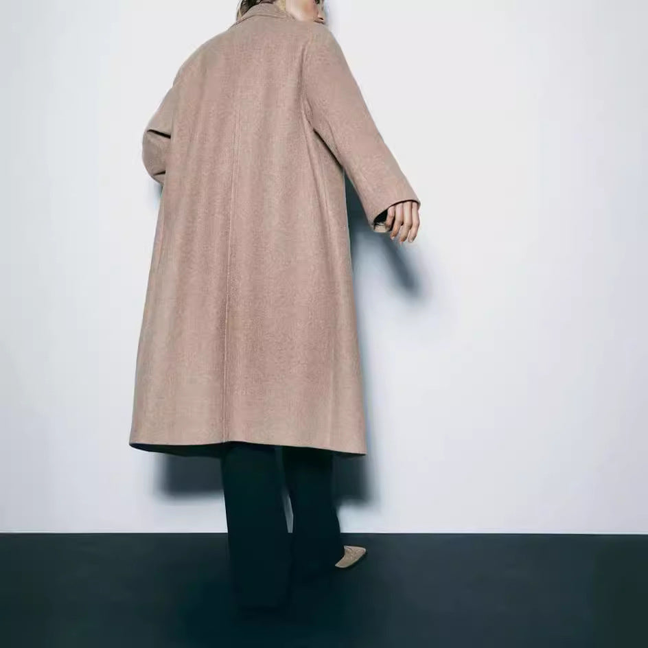 Damen trendiger Wollmantel mit doppelter Knopfreihe und elegantem Schnitt R&B