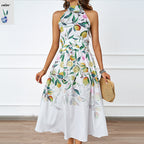 Damen Midi-Kleid mit floralem Muster und elegantem Halterneck R&B