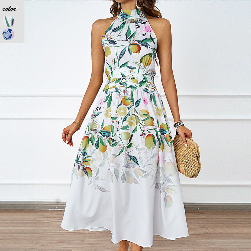 Damen Midi-Kleid mit floralem Muster und elegantem Halterneck R&B