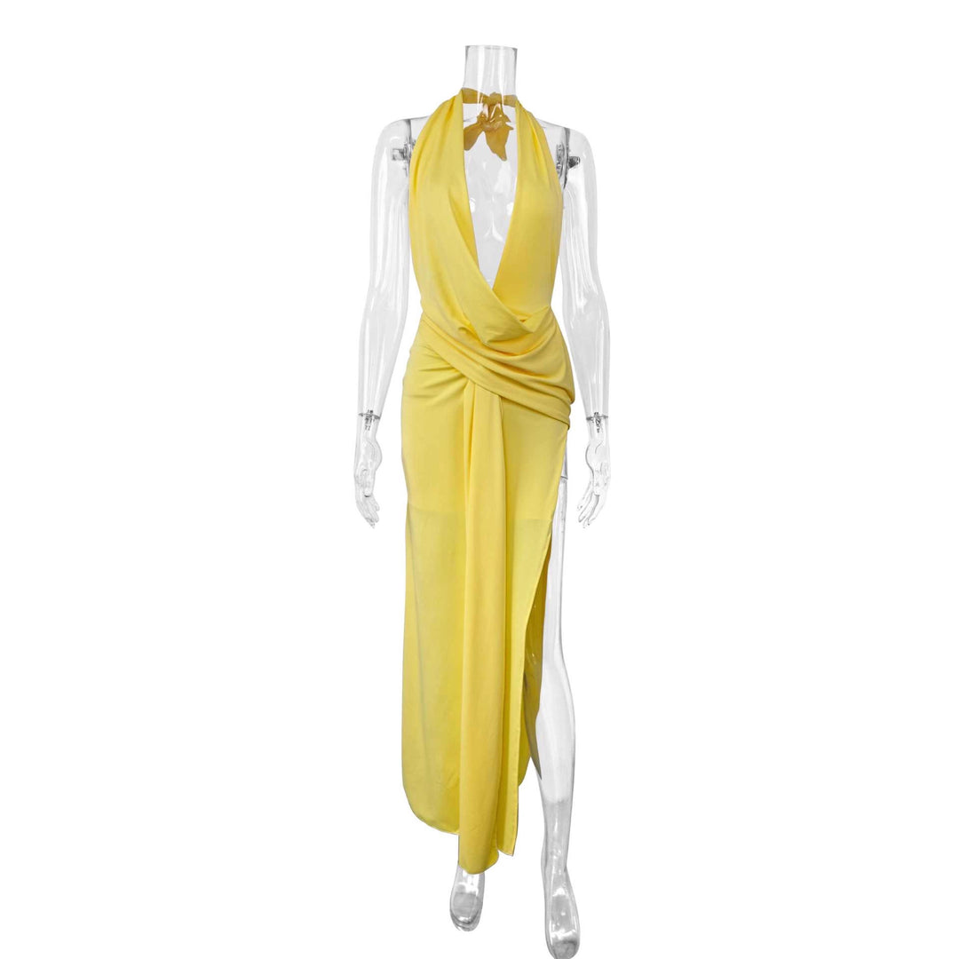 Damen Elegantes Abendkleid mit tiefem Ausschnitt und seitlichem Schlitz R&B