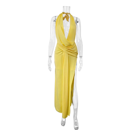Damen Elegantes Abendkleid mit tiefem Ausschnitt und seitlichem Schlitz R&B