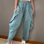 Damen lässige Sommerhose mit Knopfdetails und praktischen Seitentaschen R&B