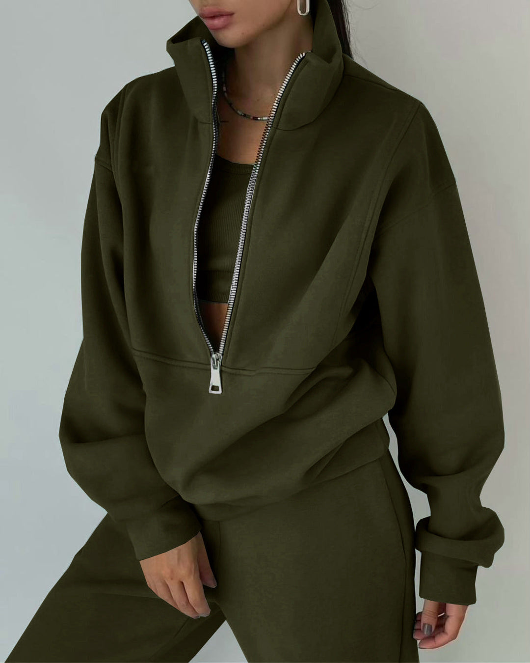 Damen Lässiger Oversized-Hoodie und Jogginghose Set mit Praktischem Reißverschluss R&B