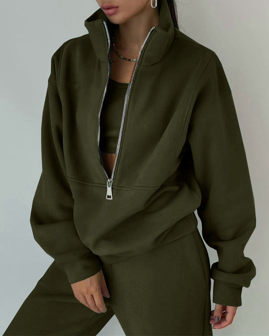 Damen Lässiger Oversized-Hoodie und Jogginghose Set mit Praktischem Reißverschluss R&B