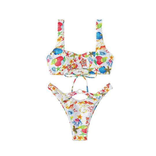 Damen Bikini mit floralem Design und verstellbaren Trägern R&B