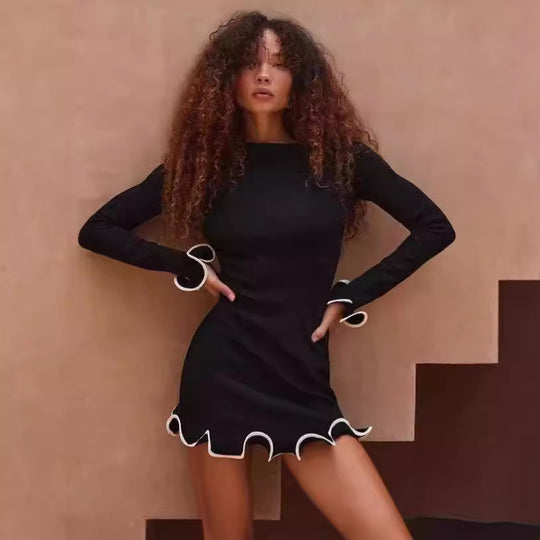 Damen Elegantes Minikleid mit fransigen Ärmeln und einzigartigem Saum R&B